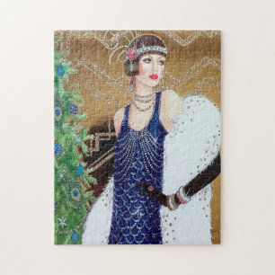 Art Deco Retro Vintage Weihnachtsdame Puzzle