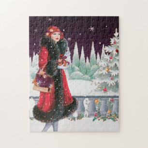 Art Deco Retro Vintage Weihnachtsdame Puzzle