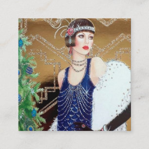 Art Deco Retro Vintage Weihnachtsdame Quadratische Visitenkarte
