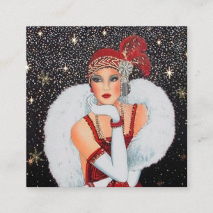 Art Deco Retro Vintage Weihnachtsdame Quadratische Visitenkarte