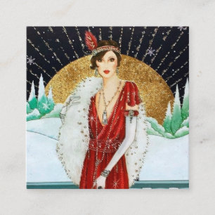 Art Deco Retro Vintage Weihnachtsdame Quadratische Visitenkarte