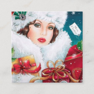 Art Deco Retro Vintage Weihnachtsdame Quadratische Visitenkarte