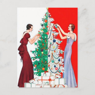 Art Deco Retro Vintage Weihnachtsdamen Feiertagspostkarte