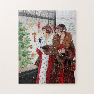 Art Deco Retro Vintage Weihnachtsdamen Puzzle