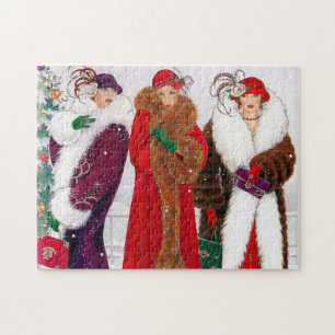 Art Deco Retro Vintage Weihnachtsdamen Puzzle