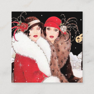 Art Deco Retro Vintage Weihnachtsdamen Quadratische Visitenkarte