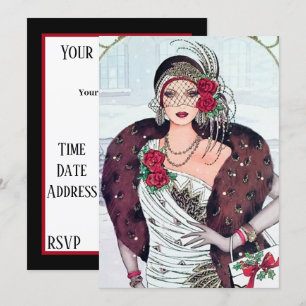 Art Deco Retro Vintage Weihnachtsfeier Dame Einladung