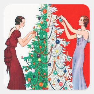 Art Deco Retro Vintage Weihnachtssticker Quadratischer Aufkleber