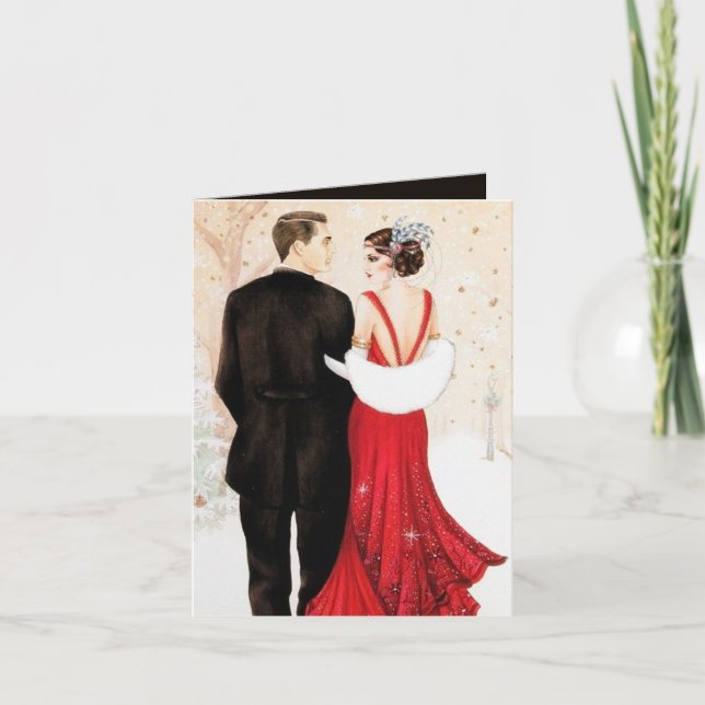 Art Deco Retro Vintages Paar Weihnachten (Vorderseite)