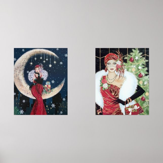 Art Deco Retro Weihnachten Bilderwand Sets (Vorderseite)