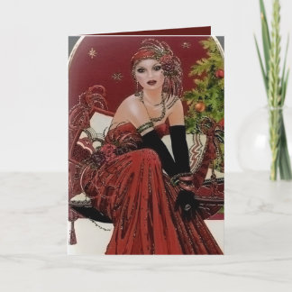Art Deco Retro Weihnachtsfrau Feiertagskarte