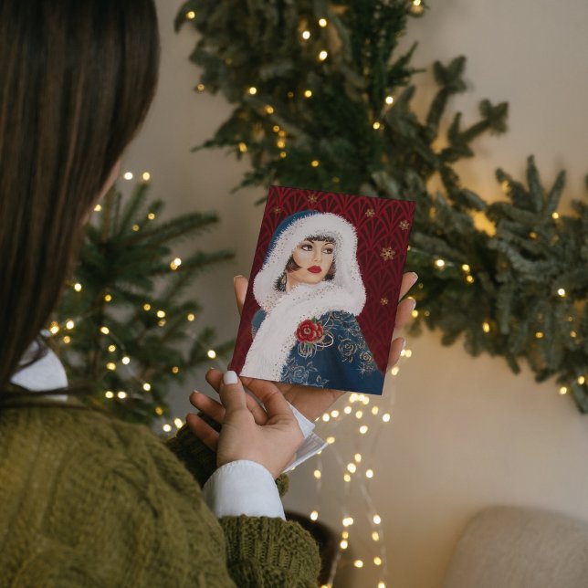 Art Deco Retro Weihnachtsfrau Mitteilungskarte (Von Creator hochgeladen)