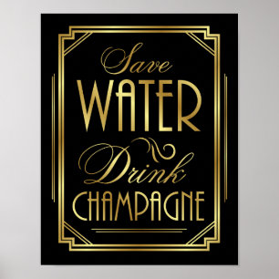 Art Déco RETT WASSERDRINK CHAMPAGNE Unterschrift P Poster