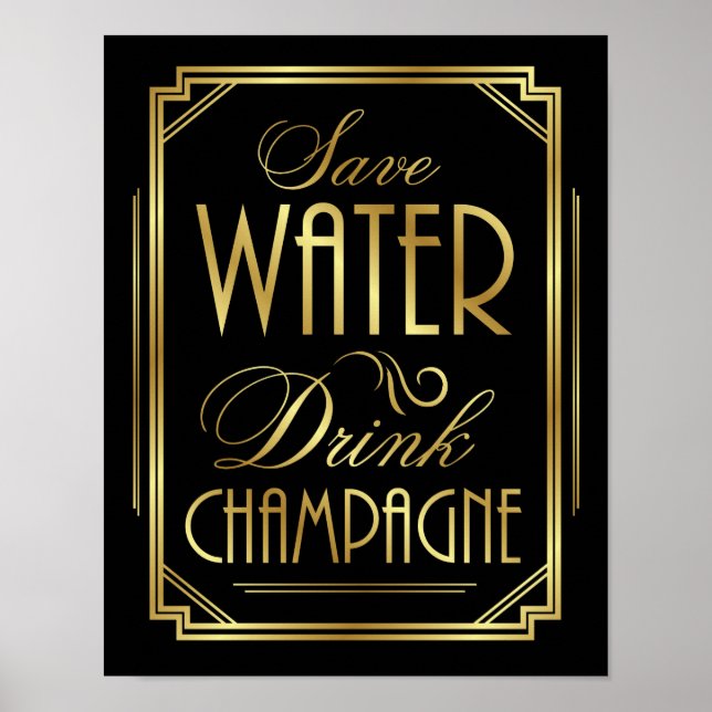 Art Déco RETT WASSERDRINK CHAMPAGNE Unterschrift P Poster (Vorne)