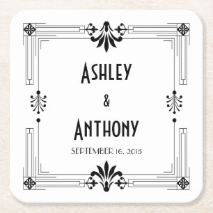 Art Deco Roaring 20er Brautbräutigam Datum Hochzei Rechteckiger Pappuntersetzer