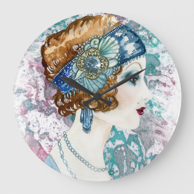 Art Deco Roaring 20er Jahre Frauen Square Wall 192 Große Wanduhr (Vorderseite)