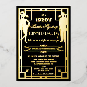 Art Deco Roaring 20er Mord Mystery Party Echt Folieneinladung