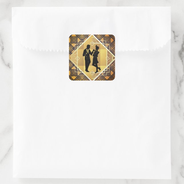 Art Deco Roaring 20's Couple New Year's Eve Party Quadratischer Aufkleber (Tasche)