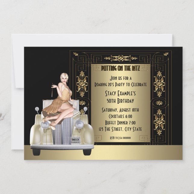 Art Deco Roaring 20's Geburtstagsparty Einladung (Vorderseite)