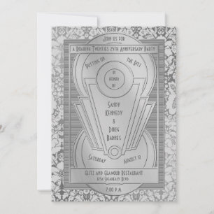 Art Deco Roaring Zwanziger Silber 25 Jahre Einladung