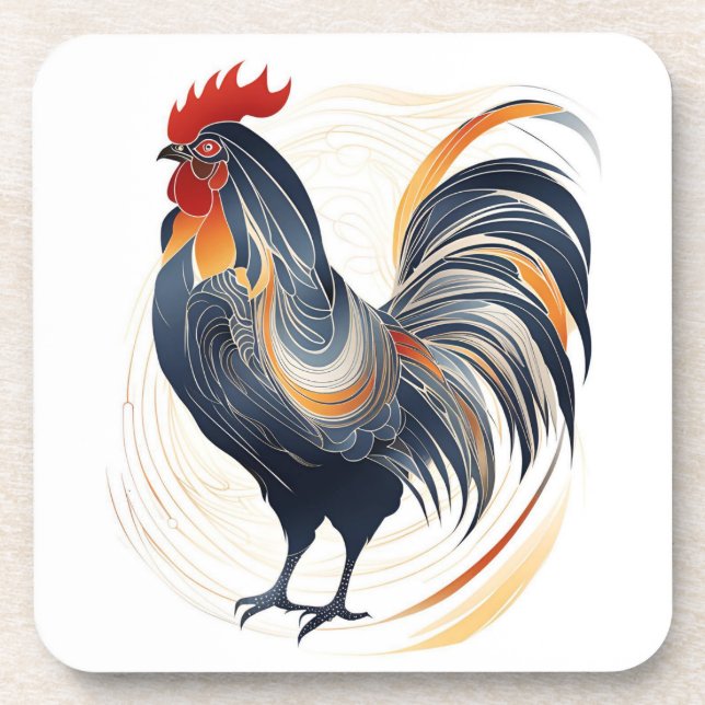 Art Deco Rooster Hard Kunststoff Untersetzer Set (Vorderseite)