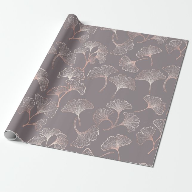 Art Deco Rosa Blattmuster Geschenkpapier (Ungerollt)