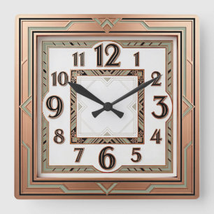 Art Deco Rosa Fein Quadratische Wanduhr