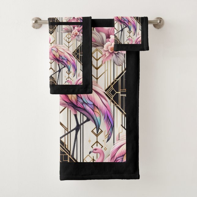 Art Deco Rosa Flamingo  Badhandtuch Set (Insitu)