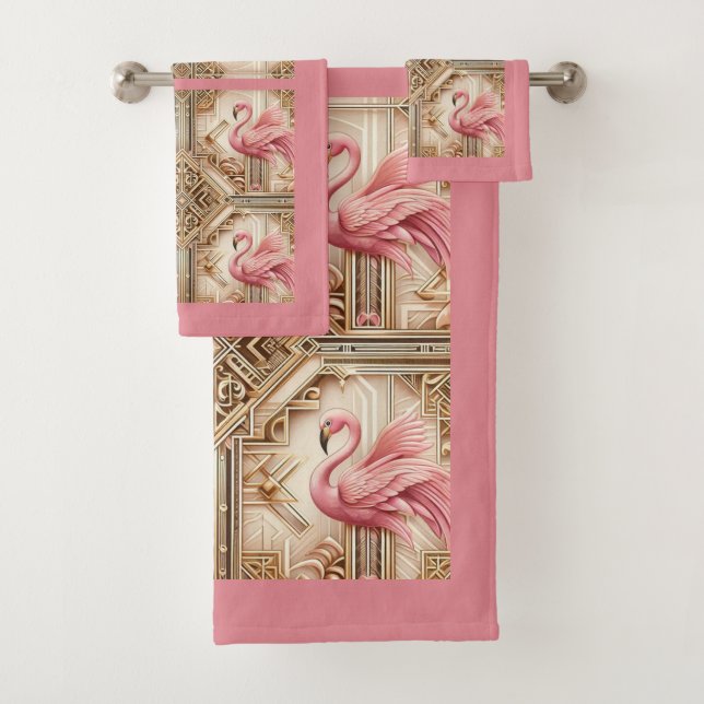 Art Deco Rosa Flamingo Badhandtuch Set (Insitu)