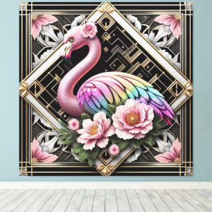 Art Deco Rosa Flamingo Leinwanddruck