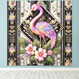 Art Deco Rosa Flamingo Leinwanddruck