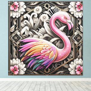Art Deco Rosa Flamingo-Leinwanddruck Leinwanddruck
