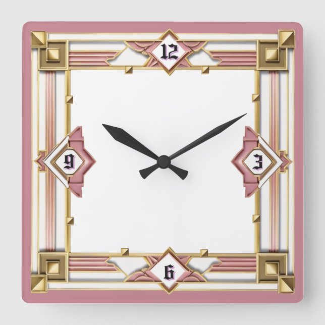 Art Deco Rosa Quadratische Wanduhr (Vorderseite)