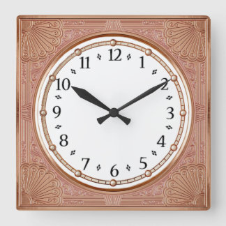 Art Deco Rosa Quadratische Wanduhr