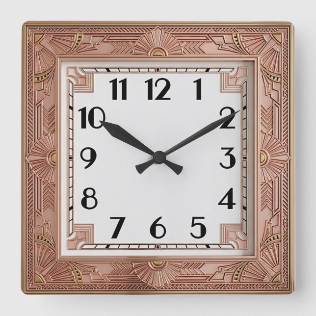 Art Deco Rosa Quadratische Wanduhr (Vorderseite)