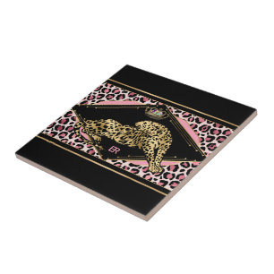Art Deco Rosa und Gold Leopard Fliese