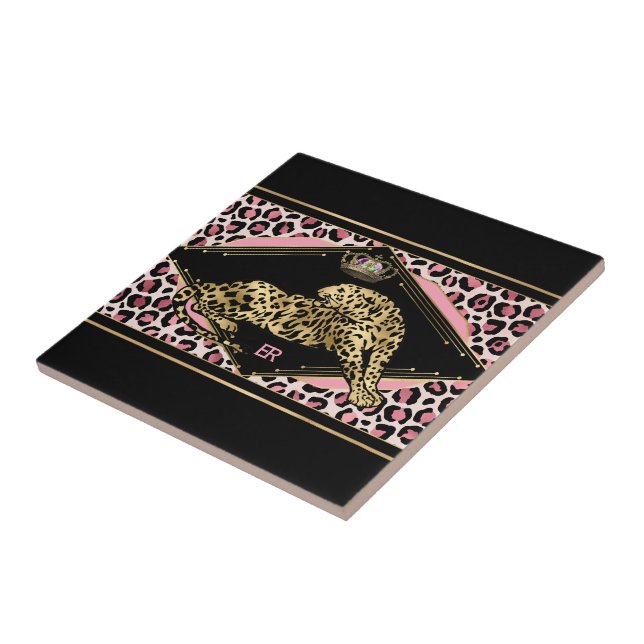 Art Deco Rosa und Gold Leopard Fliese (Seite)
