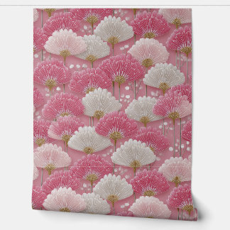 Art Deco Rosa und Weiße Blumen Tapete
