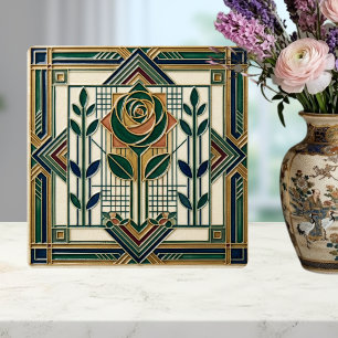 Art Deco Rose geometrisch Smaragdgrün Fliese