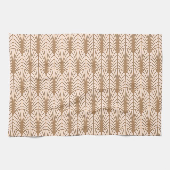 Art Deco Rose: Golden Peacock Feathers Geschirrtuch (Horizontal)