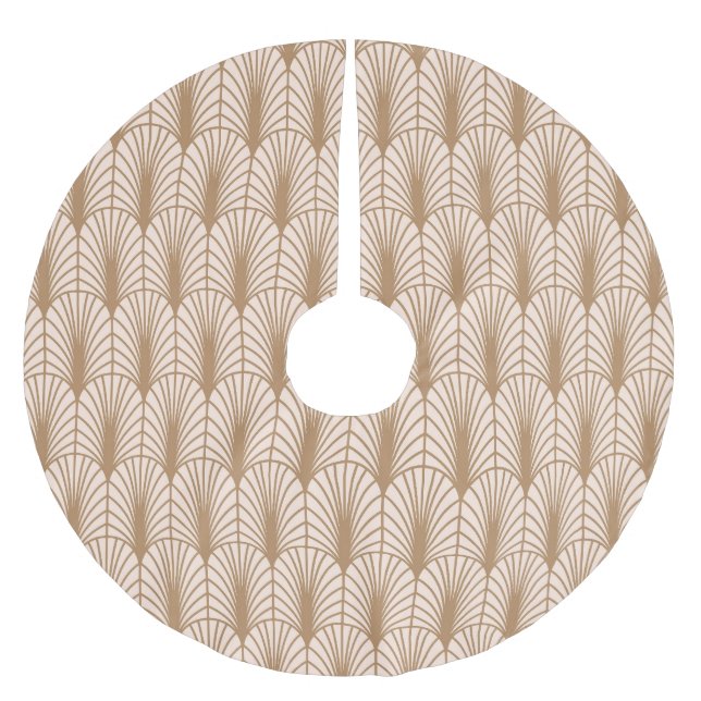 Art Deco Rose: Golden Peacock Feathers Polyester Weihnachtsbaumdecke (Vorderseite)