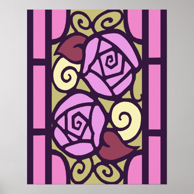 Art-Déco-Rose in Rosa und Gold Poster (Vorne)