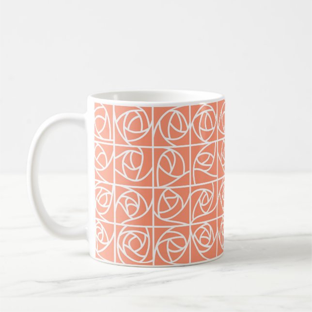 Art Deco Rose Square Stilvolle Blumenpfirsiche Kaffeetasse (Links)