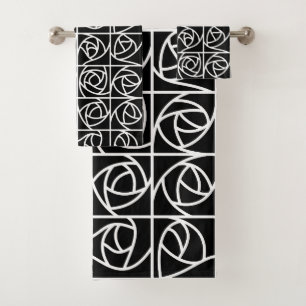 Art Deco Rose Square Stilvolle, florale Schwarz-we Badhandtuch Set