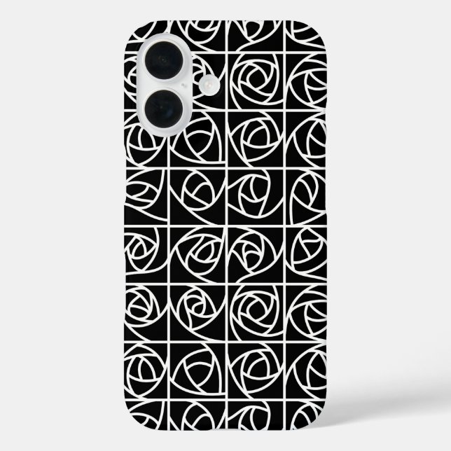 Art Deco Rose Square Stilvolle, florale Schwarz-we Case-Mate iPhone Hülle (Rückseite)