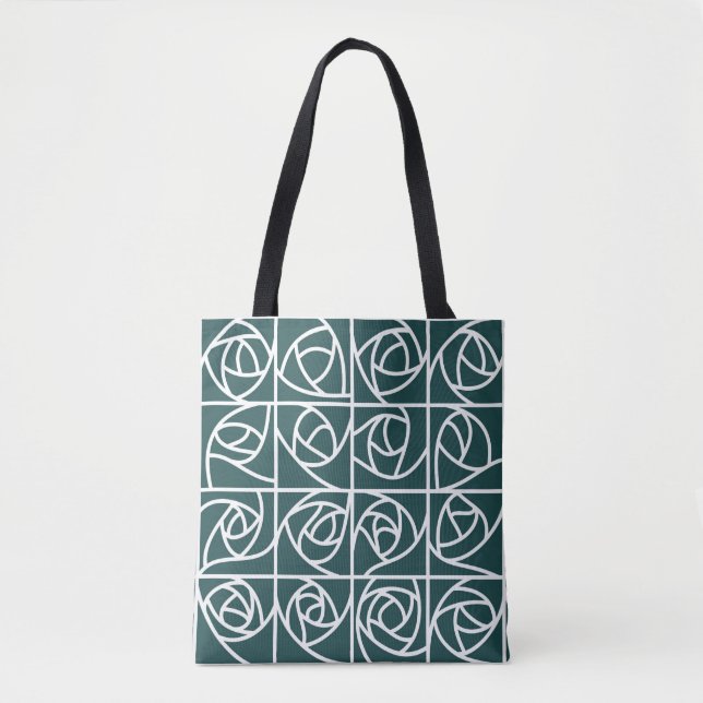 Art Deco Rose Squares Stilvolles Blumengrün (Vorderseite)
