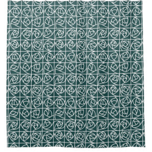 Art Deco Rose Squares Stilvolles Blumengrün Duschvorhang