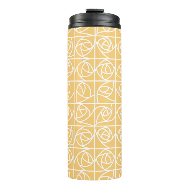 Art Deco Rose Squares Stylisierte Blumengelbe Thermosbecher (Vorderseite)
