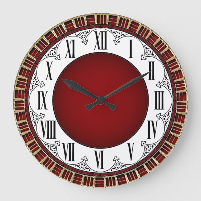 Art Deco Rot Große Wanduhr (Vorderseite)