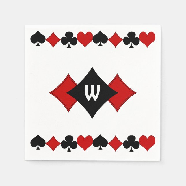 Art Deco Rot und Black Card Anzug - Mit Monogramm Serviette (Vorderseite)